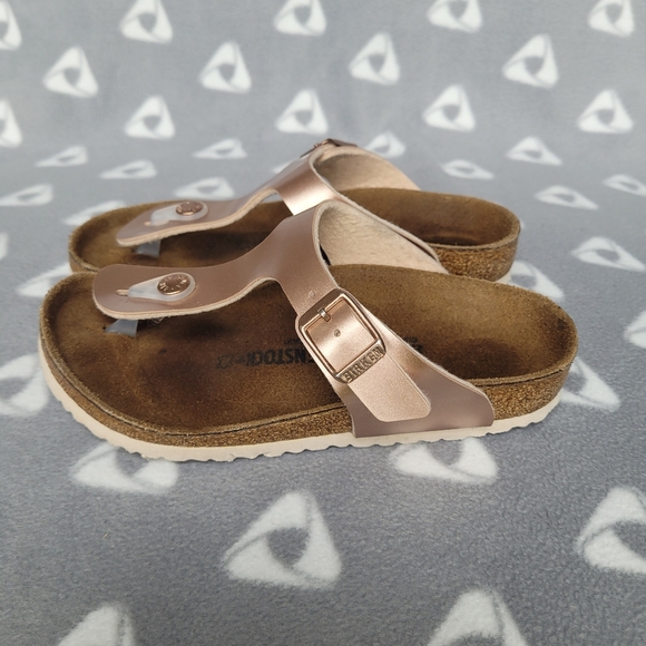 Birkenstock Gizeh Kids Sz 31 Birko Flor Silver Metallic Copper Sandals - Picture 5 of 11